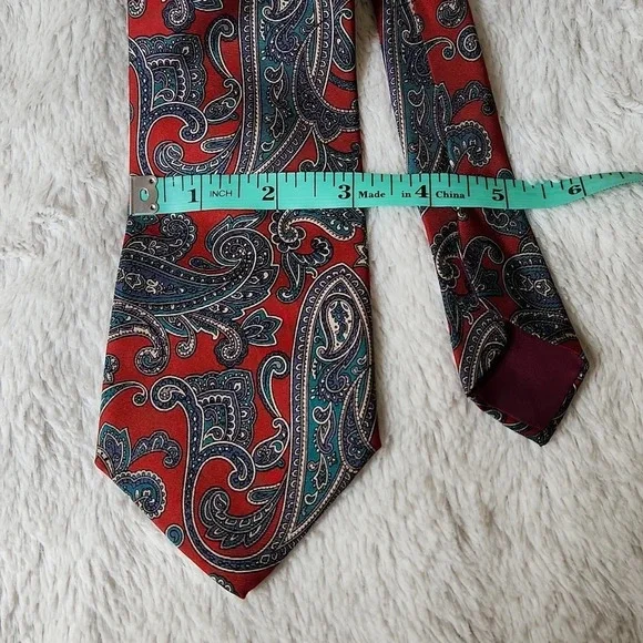 Vintage Red & Blue Paisley Print Tie - Picture 5 of 7